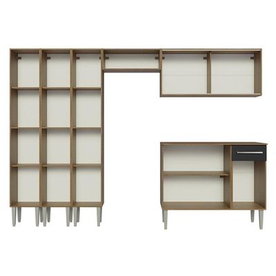 Armário De Cozinha Completa 261Cm Madesa 05 Rustic/Preto