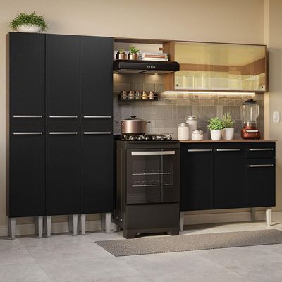 Armário De Cozinha Completa 261Cm Madesa 05 Rustic/Preto