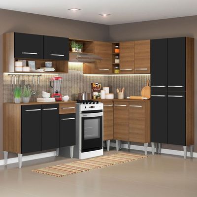 Armário de Cozinha de Canto Emilly com Balcão e Adega Preto