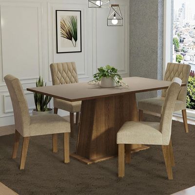 Conjunto Sala De Jantar Mesa Tampo De Madeira 4 Cadeiras