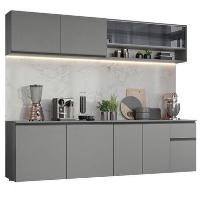Armário De Cozinha Completa Suspenso 240cm Cinza Nice Madesa 05 Cinza