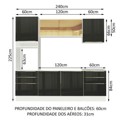 Cozinha Lux com Armário e Balcão Branco Preto