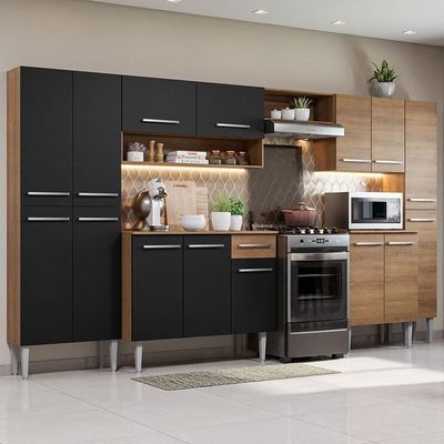 Cozinha Completa Emilly Armário e Balcão Preto/Rustic Madesa
