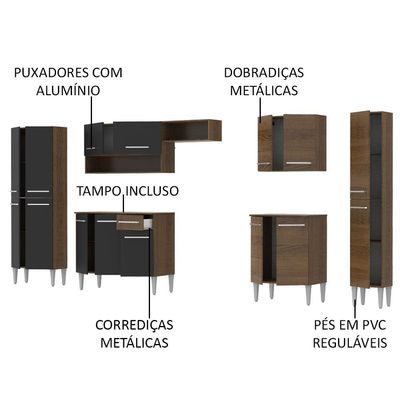 Cozinha Completa Emilly Armário e Balcão Preto/Rustic Madesa