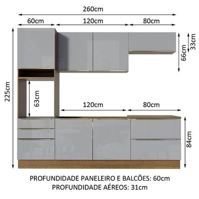 Cozinha Completa Madesa Armário e Balcão 6 Portas 5 Gavetas