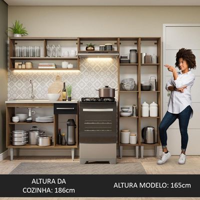Armário De Cozinha Compacta 229cm Com Pia Rustic/preto Emilly Madesa 11 Rustic/preto