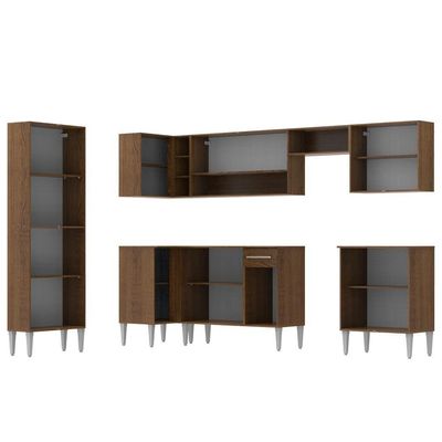 Cozinha Canto Emilly Armário Balcão 15 Portas Preto Madesa