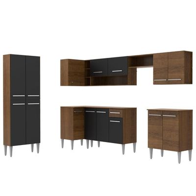 Cozinha Canto Emilly Armário Balcão 15 Portas Preto Madesa
