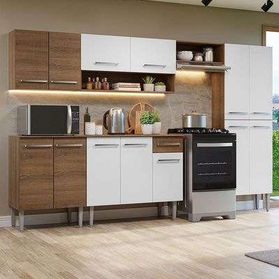 Armário De Cozinha Completa 293cm Rustic/branco Emilly Madesa 10 Rustic/branco