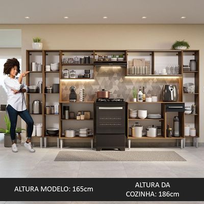 Armário De Cozinha Completa 325Cm Madesa 04 Rustic/Preto