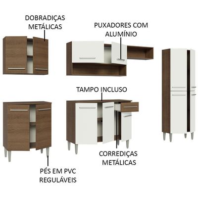 Armário De Cozinha Completa 293cm Rustic/branco Emilly Madesa 10 Rustic/branco