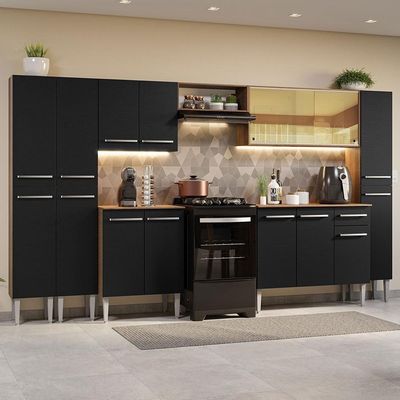 Armário De Cozinha Completa 325Cm Madesa 04 Rustic/Preto