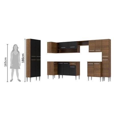 Cozinha Canto Reto Emilly 17 Portas 1 Gaveta Preto Madesa