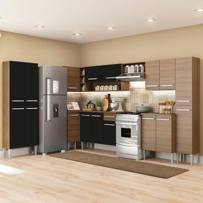 Cozinha Canto Reto Emilly 17 Portas 1 Gaveta Preto Madesa