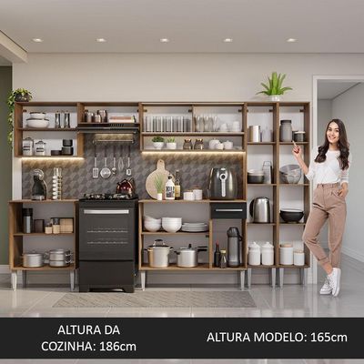 Armário De Cozinha Completa 293Cm Madesa 03 Rustic/Preto