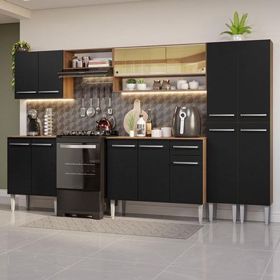 Armário De Cozinha Completa 293Cm Madesa 03 Rustic/Preto