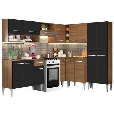 Cozinha Canto Reto Emilly 417 Armário e Balcão Preto Madesa