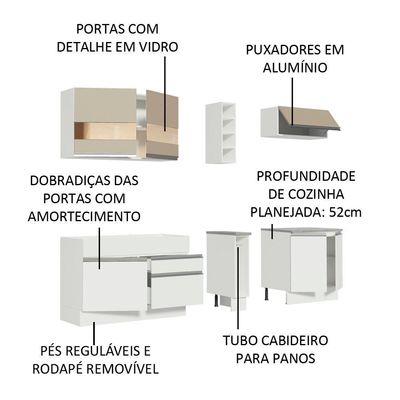 Cozinha Parma com Armário e Balcão sem Tampo e Pia Madesa