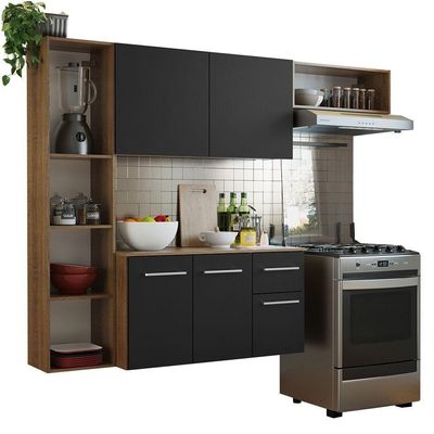 Armário De Cozinha Compacta 180cm Rustic/preto Easy Madesa Rustic/preto