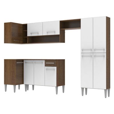 Cozinha Canto Reto Emilly 353 Armário e Balcão Branco Madesa