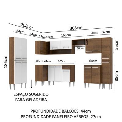 Cozinha Canto Reto Emilly 17 Portas 1 Gaveta Branco Madesa