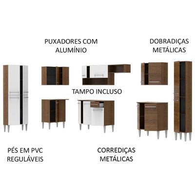 Cozinha Canto Reto Emilly 17 Portas 1 Gaveta Branco Madesa