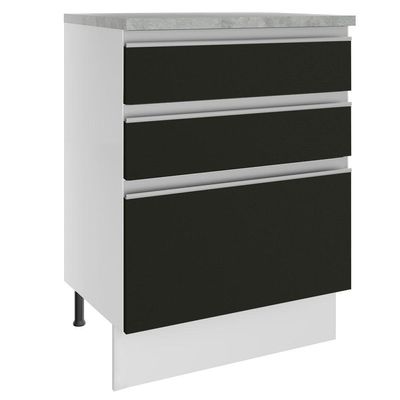 Balcão Glamy 60cm 3 Gavetas Branco Preto