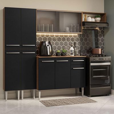 Armário De Cozinha Completa 229Cm Madesa 08 Rustic/Preto