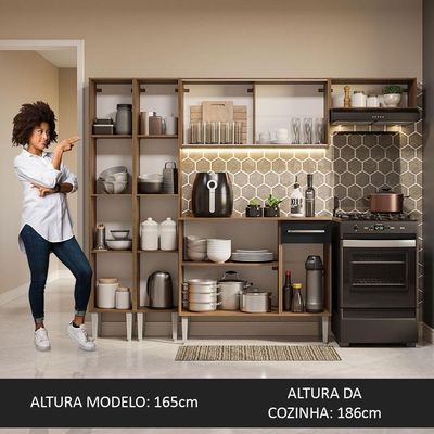 Armário De Cozinha Completa 229Cm Madesa 09 Rustic/Preto