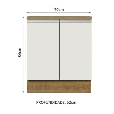Balcão de Cozinha Madesa Glamy 70Cm 2 Portas Rustico Branco