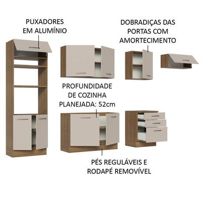 Armário De Cozinha Completa 330cm Rustic/crema Agata Madesa 01 Rustic/crema