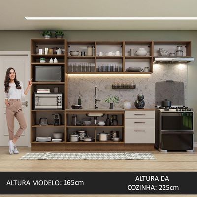 Armário De Cozinha Completa 330cm Rustic/crema Agata Madesa 01 Rustic/crema