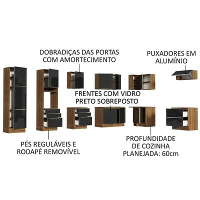 Armário De Cozinha Completa De Canto 546cm Rustic preto