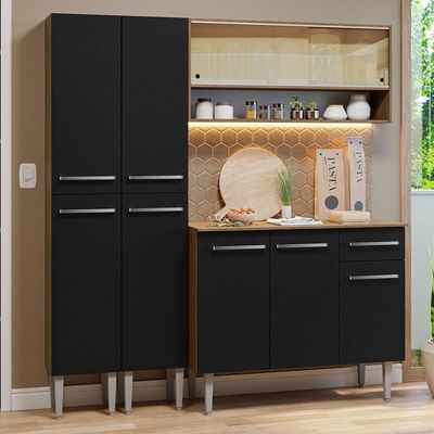 Armário De Cozinha Compacta 169cm Rustic/preto Emilly Madesa 13 Rustic/preto