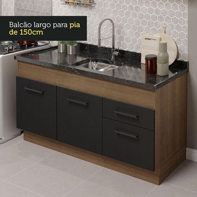 Cozinha Compacta 150002 Com Armário E Balcão Rustic/Preto