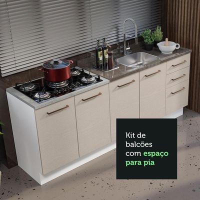 2 Balcões De Cozinha 3 Gavetas 4 Portas (sem Tampo E Pia) Branco/crema Agata Madesa Branco/crema