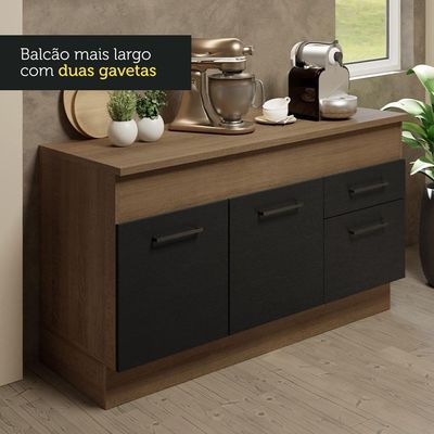 Cozinha Compacta 150001 Com Armário E Balcão Rustic/Preto