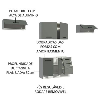 Cozinha Compacta com Armário e Balcão Branco/cinza Madesa