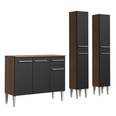 Cozinha Compacta Madesa Balcão e Paneleiro Rustic/preto