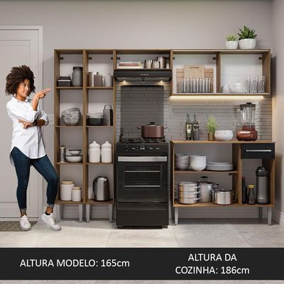 Armário De Cozinha Completa 229Cm Madesa 05 Rustic/Preto