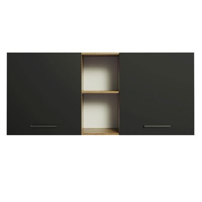 Armário Aéreo 150 Cm 2 Portas E 2 Nichos Rustic/Preto