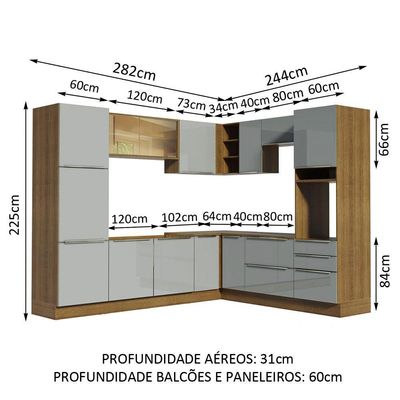 Cozinha Completa Madesa Lux Armário e Balcão Rustic/cinza