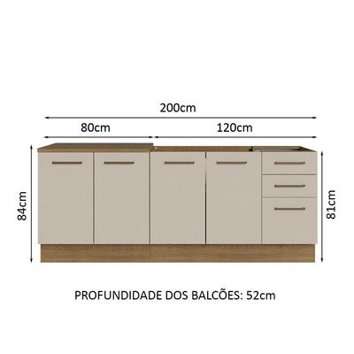 2 Balcões De Cozinha 3 Gavetas 4 Portas (sem Tampo E Pia) Rustic/crema Agata Madesa Rustic/crema