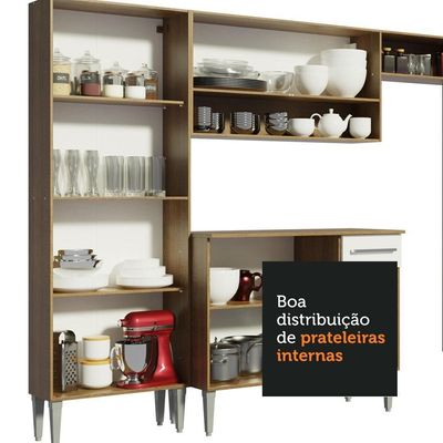 Cozinha Emilly de Canto Reto Armário e Balcão Branco Madesa