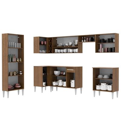 Cozinha Canto Emilly Armário Balcão 15 Portas Branco Madesa