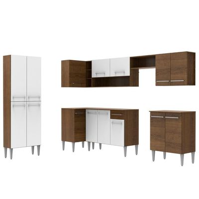Cozinha Canto Emilly Armário Balcão 15 Portas Branco Madesa