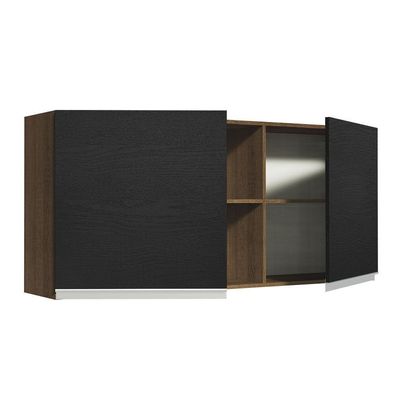 Armário Aéreo 150 Cm 2 Portas E 2 Nichos Rustic/Preto