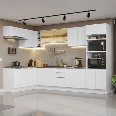 Armário De Cozinha Completa De Canto 499cm Branco Stella Madesa 03 Branco