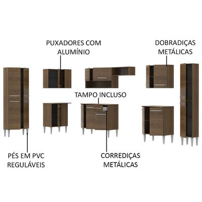 Cozinha Canto Reto Emilly 17 Portas 1 Gaveta Rustic Madesa