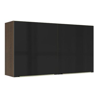 Armário Aéreo Madesa Lux 120 cm 2 Portas Rustic e Preto